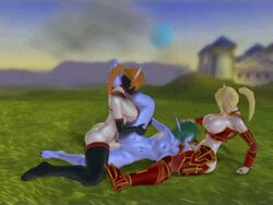 3d animated ass blonde_hair blood_elf bouncing_breasts breasts elf elves facewrap fellatio futa_on_female futanari green_hair hair hand_on_head intersex night_elf oral orange_hair outdoors penis red_hair sex sircus thighhighs vaginal_penetration warcraft world_of_warcraft