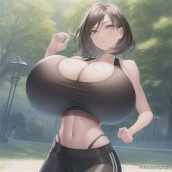 ai_generated brown_hair gigantic_breasts huge_breasts hyper_breasts op_ai short_hair sports_bra tagme