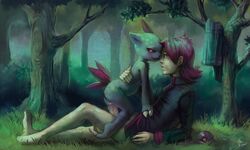 2010 cum cum_in_pussy cum_inside female forest human interspecies male night nude on_back outdoors penetration pokemon pokemon_(species) pokephilia purplekecleon sex silver_(pokemon) size_difference sneasel straight tree vaginal_penetration