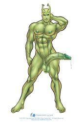 1male abs alien antennae big_penis class_comics green_skin locus male male_focus male_only muscle nude patrick_fillion solo solo_male veiny_penis