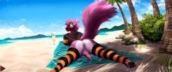 absurd_res airashinsfw anthro ass beach clothed clothing curvy_figure girly hi_res legwear machine male panties pinup pose presenting presenting_hindquarters protogen seaside solo thigh_highs underwear