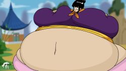 1girls big_breasts black_hair breasts chichi chubby cleverfoxman dragon_ball dragon_ball_z fat female huge_breasts inflation obese