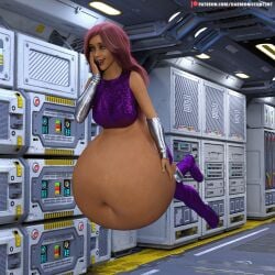 1girls 3d big_breasts bloated bloated_belly breasts dc female hand_on_belly harmoniccontent orange_skin starfire stuffed_belly stuffing teen_titans