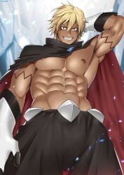 1boy abs being_undressed blonde_hair cumming male male_only muscles muscular muscular_male solo solo_focus suyohara tensei_shitara_slime_datta_ken that_time_i_got_reincarnated_as_a_slime thighs veldora_tempest