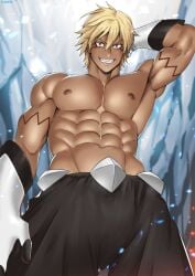 1boy abs being_undressed blonde_hair male male_only muscles solo solo_focus suyohara tensei_shitara_slime_datta_ken that_time_i_got_reincarnated_as_a_slime thighs veldora_tempest