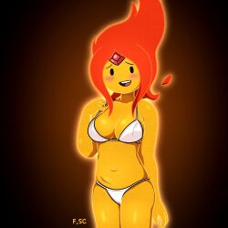 2022 adventure_time black_eyes blush breasts cartoon_network cleavage fire fizzyspidercider flame_princess orange_body orange_hair red_hair shy tummy underwear