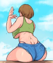 ass ass_focus booty_shorts brown_hair bubble_butt butt butt_focus clothed cut_offs denim denim_shorts fanning_self fat_ass huge_ass loose_shirt minishorts muscular muscular_female musk musk_clouds musky no_bra no_bra_under_clothes persona persona_4 satonaka_chie short_hair short_shorts shorts sieroo sitting smell smelly steam steamy sweat sweatdrop sweating sweaty sweaty_ass sweaty_body sweaty_breasts sweaty_butt sweaty_thighs tank_top thong thong_above_shorts thong_straps tight_pants tomboy underboob visible_panties visible_underwear