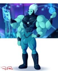 1boy 3below 4_arms abs alien big_bulge blue_body blue_skin buff bulge jumpsuit krel_tarron male male_focus male_only multi_arm multi_limb muscular muscular_male red-box solo solo_focus tales_of_arcadia tight_clothing