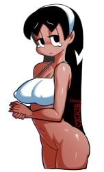 1girls 2022 absurd_res artist_name ass big_ass black_eyes black_hair bottomless bra breasts cleavage dark-skinned_female dark_skin erect_nipples erect_nipples_under_clothes eyebrows_visible_through_hair female female_only genderswap_(mtf) hairband half-closed_eyes hands_together highres large_breasts long_hair looking_at_viewer matching_hair/eyes minus8 minus8_(character) minus8_(rule63) navel original rule_63 sad signature simple_background solo standing tearing_up tears thighs underwear underwear_only very_long_hair white_background white_bra white_hairband wide_hips