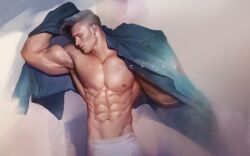 1boy caucasian caucasian_male dan_rockwell fitness_model male male_only muscles muscular muscular_male open_coat real_person silverjow solo solo_male