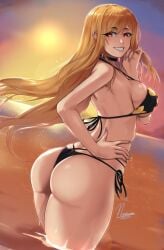 1girls 3d artist_name artist_signature ass bangs big_ass big_breasts big_butt bikini bikini_bottom bikini_top black_bikini blonde_hair breasts busty choker curvy ear_piercing ear_piercings fat_ass female female_focus female_only flower_bikini gyaru kitagawa_marin koikatsu large_ass large_breasts light-skinned_female light_skin long_hair looking_back looking_to_the_side nox_(artist) noxcuro ocean orange_sky red_eyes side-tie_bikini sideboob solo solo_female solo_focus sono_bisque_doll_wa_koi_wo_suru tagme thick_ass thick_thighs thighs voluptuous water