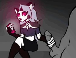 1boy 1girls 2d 2d_animation animated anon anonymous anthro bored bored_sex clothing crossed_legs disinterested disinterested_sex distracted_sex emotionless emotionless_sex female female/male gloves grey_body grey_fur hair handjob helluva_boss holding_phone just_a_lil_guy looking_at_phone loona_(helluva_boss) male male/female shorts simple_background sitting socks spiked_collar unamused unamused_sex unenthusiastic unenthusiastic_sex uninterested uninterested_sex wolf