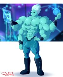 1boy 3below 4_arms abs alien big_bulge blue_body blue_skin boner buff bulge jumpsuit krel_tarron male male_focus male_only multi_arm multi_limb multi_pec muscular muscular_male red-box shirtless solo solo_focus tales_of_arcadia tight_clothing