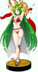 1girls amiibo belt bra choker collar female female_only fully_clothed goddess green_eyes green_hair high_heels highleg highleg_panties kid_icarus lingerie long_hair looking_at_viewer milf nintendo palutena panties red_lingerie revealing_clothes sarukaiwolf shield skimpy_clothes solo staff tiara