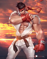 bulge clothed male male_only muscles muscular muscular_male posing ryu_(street_fighter) silverjow street_fighter