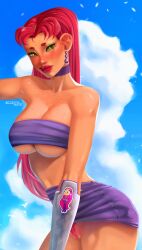 1girls blushedarts bra breasts cameltoe dc dc_comics female female_only panties pussy skirt solo starfire teen_titans thick_thighs wide_hips