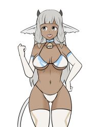 1girls alternate_costume ash_(fire_emblem) ass_visible_through_thighs bangs bikini breasts brown_eyes cow_girl dark-skinned_female dark_skin earrings elbow_gloves female female_only fire_emblem fire_emblem_heroes gloves grey_hair hayato_stuff large_breasts long_hair nintendo open_mouth pointy_ears smile solo swimsuit thighhighs underboob very_long_hair white_bikini white_swimsuit