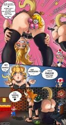 anal anal_vore ass_juice bent_over blonde_hair blush bowsette clothing comic crying_with_eyes_open dragon_girl female_prey giantess high_heels large_breasts macro_female mario mario_(series) micro_female micro_in_ass micro_insertion micro_on_macro new_super_mario_bros._u_deluxe princess_peach pussy_juice_drip stockings super_mario_bros. tail_wagging toad_(mario) umbrage00 unwilling_prey unwilling_vore vore