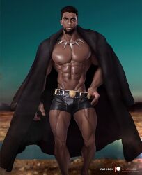 actor african african_male belt black_panther_(2018) black_panther_(marvel) black_panther_(series) bulge celebrity chadwick_boseman dark-skinned_male dark_skin in_character male male_only marvel marvel_cinematic_universe melanin muscles muscular muscular_male open_coat silverjow t'challa underwear