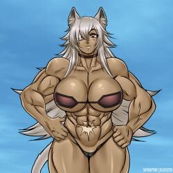 1girls 2021 abs absurd_res animal_humanoid biceps big_muscles bikini breasts camel_toe cat_humanoid clothing deltoids eye_patch eyewear felid felid_humanoid feline feline_humanoid female genitals ghislaine_dedoldia grey_hair hair hand_on_hip hi_res humanoid mammal mammal_humanoid muscular muscular_female mushoku_tensei pussy skyraptor solo swimwear tan_body tan_skin