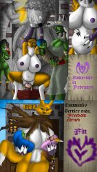 absurd_res anthro bandai_namco big_breasts birth bodily_fluids breastfeeding breasts clothed clothing community_service digimon digimon_(species) female forced hi_res huge_breasts humanoid orc renamon skimpy skyrim_90