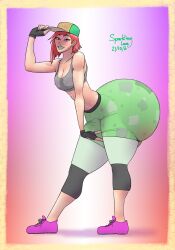 2021 fingerless_gloves green_lipstick huge_ass large_ass looking_at_viewer massive_ass red_hair sparklinglava sweating tagme