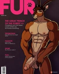 abs anthro balls bambi_(film) biceps big_penis cervid cover disney genitals hi_res kappax magazine_cover male male_only mammal muscular muscular_male nude pecs penis solo the_great_prince_of_the_forest vein veiny_muscles veiny_penis