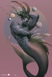 armpit capricorn capricorn_(zodiac) fish_tail horns male male_only mermay muscles muscular muscular_male planets silverjow zodiac