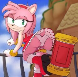 amy_rose butt_crack clothed dress lockheart looking_at_viewer panties pantyshot pantyshot_(standing) pink_fur pink_hair presenting_panties small_breasts sonic_(series) upskirt