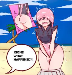 atomic_wedgie beach black_hair disney edgarmon kingdom_hearts kingdom_hearts_358/2_days kingdom_hearts_iii panties pantsing pantsu panty_pull pink_panties polka_dot_panties skirt_down square_enix wedgie wedgie_spanking white_skinned_female white_skirt xion