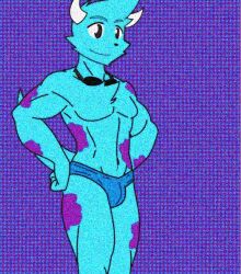 anthro athletic athletic_male blue_body blue_fur boxers bulge burebure gay goggles horns los_compas male male_focus male_only minecraft_youtubers mondongo monster_boy pecs smiling solo spots spotted_fur tail underwear youtube_hispanic youtuber