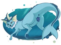 animal_genitalia animal_pussy anus canine_pussy eeveelution female feral fin genitals hi_res hindpaw looking_at_viewer looking_back nintendo pawpads paws pokémon_(species) pokemon pussy rottencanines simple_background smile solo underwater vaporeon video_games water