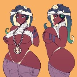 1girls 2d animated ass ass_out bandana big_ass big_breasts black_hair black_skin boobs butt cdlum crop_top dark-skinned_female dark_skin green_hair groping groping_self headphones hi_res highres huge_ass huge_breasts jeans large_ass large_breasts loop marina_(octo_expansion) marina_(splatoon) mole_under_mouth necklace nintendo no_sound octoling octoling_girl panties short_playtime splatoon tentacle_hair thick_ass thick_thighs tongue tongue_out underboob video voluptuous watch wide_hips wristband