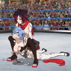 catfight evanime groping re:zero_kara_hajimeru_isekai_seikatsu rem_(re:zero) ruby_rose rwby wrestling