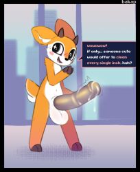 1boy bakap big_eyes cloven_hooves cute dialogue equine_penis gazelle horns male male_only precum solo solo_male tsunoda_(aggretsuko)