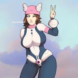 big_breasts blue_eyes breasts cosplay fortnite my_hero_academia ochako_uraraka ochako_uraraka_(cosplay) ochako_uraraka_(hero_outfit) skye_(fortnite) superaxlart uraraka_ochako uraraka_ochako_(cosplay)