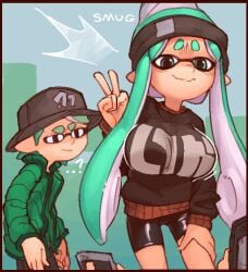 a_womenscareme_classic big_breasts clothed female fully_clothed hoodie huge_breasts inkling male nintendo splatoon wamudraws