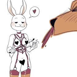 <3_censor 1:1 beastars blood blush bodily_fluids bondage bondage bondage_gear bound canid canine canis censored duo female haru_(beastars) heart hi_res lagomorph legoshi_(beastars) leporid male male/female mammal nosebleed peteko rabbit simple_background white_background wolf