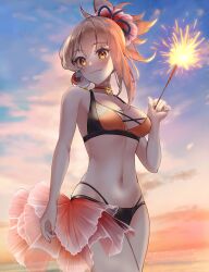 1girls blonde_female cloud female genshin_impact solo solo_female swimsuit tagme yoimiya_(genshin_impact)
