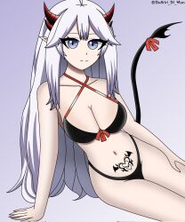 black_bikini daikiri_di_mon female_only horns indie_virtual_youtuber long_hair pubic_tattoo succubus succubus_horns succubus_tail succubus_tattoo tail veibae virtual_youtuber vshojo white_hair