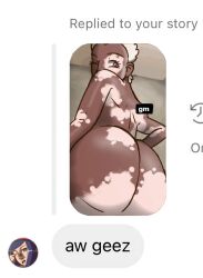 ass_focus aw_geez big_ass chloe_roset dark-skinned_female fluffyyutyrannus looking_back_at_partner meme original_character phone_screen screenshot selfie sonya_fortin text the_art_class vitiligo white_people_see_ass_and_say_this yuri