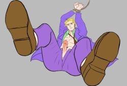 1boy alternate_version_available clothed cwy diamond_is_unbreakable erection hands_tied jojo's_bizarre_adventure male male_only penis solo testicles unzipped_pants veiny_penis yoshikage_kira