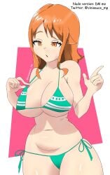 1girls alternate_breast_size bikini bikini_bottom breasts breasts_out female female_only long_hair nami nipples no_pants nude one_piece oppai orange_hair shounen_jump striped_bikini vinisauce_mp