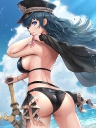 alternate_costume ass ass_focus back_view bikini black_bikini black_swimsuit byleth_(fire_emblem) byleth_(fire_emblem)_(female) byleth_(summer)_(fire_emblem)_(female) female female_only fire_emblem fire_emblem:_three_houses fire_emblem_heroes gonzarez official_alternate_costume solo swimsuit sword_of_the_creator