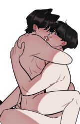 2boys big_lips black_hair bts cat_ears closed_eyes gay kissing korean kpop male male_only min_yoon_gi muscular muscular_male naked nipples park_ji_min white_body yaoi