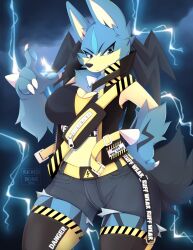 big_breasts breasts female hybrid lucario pokemon pokemon_(species) skwidbone tagme zeraora