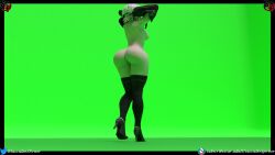 1girls 3d android android_girl ass ass_focus back back_view big_ass black_boots black_gloves black_legwear black_stockings boots bubble_ass bubble_butt curvy curvy_figure female female_only green_background huge_ass nier nier:_automata nude nude_female solo solo_female thick_thighs white_hair yorha_2b