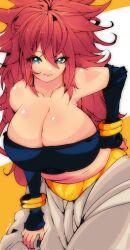 1girls android_21 android_21_(human) big_breasts black_nail_polish black_nails blue_eyes breasts breasts_bigger_than_head brown_hair dragon_ball dragon_ball_fighterz female female_only huge_breasts large_breasts nail_polish omochi_db tagme