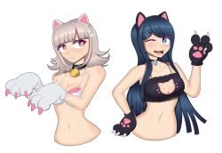 breasts cat_ears cat_lingerie cat_paws cleavage cleavage_cutout danganronpa danganronpa:_trigger_happy_havoc danganronpa_1 danganronpa_2:_goodbye_despair female_only large_breasts maizono_sayaka nanami_chiaki starlitewarrior straight_hair super_danganronpa_2