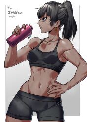 after_training dark-skinned_female fit gym_clothes houjoh_(7th-heaven) original original_character tagme